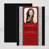 Invitation Annonces de Parties scintillant rouge et noire (Devant / Derrière)