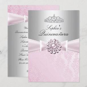 Invitation Annonces de Quinceanera avec Ruban Rose et Tiare