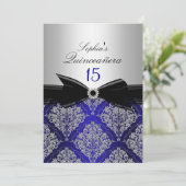 Invitation Annonces de Quinceanera Blue & Silver Damask (Debout devant)