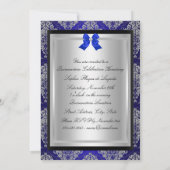 Invitation Annonces de Quinceanera Blue & Silver Damask (Dos)