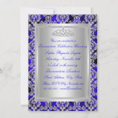 Invitation Annonces de Quinceanera Blue & Silver Damask (Dos)