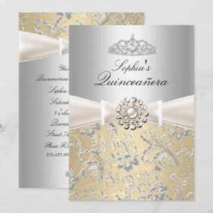 Invitation Annonces de Quinceanera Couronne Tourbillon Argent