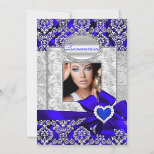 Invitation Annonces de Quinceanera en damas bleu et argent