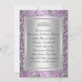 Invitation Annonces de Quinceanera pourpre & argent damassé (Dos)
