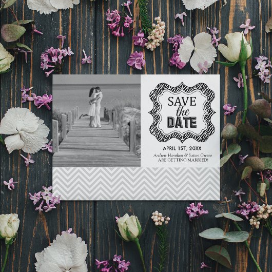 Invitation Annonces de sauvegarde de date {Chevron argent}