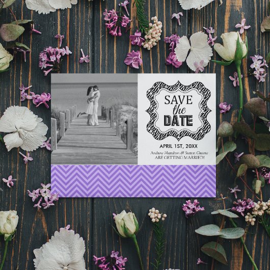 Invitation Annonces de sauvegarde de date {Chevron Violet}