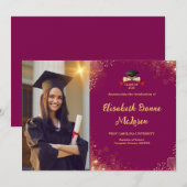 Invitation Annonces d'élégance Gold & Red Graduation (Devant / Derrière)