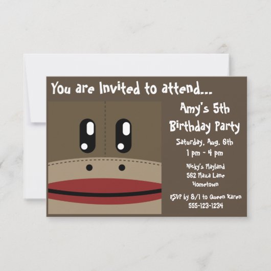 Invitation Annonces d'invitation à l'anniversaire de SOCK MON (Devant)