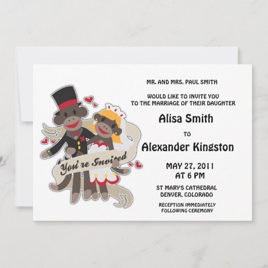 Invitation Annonces d'invitation de mariage de SOCK MONKEY (Devant)
