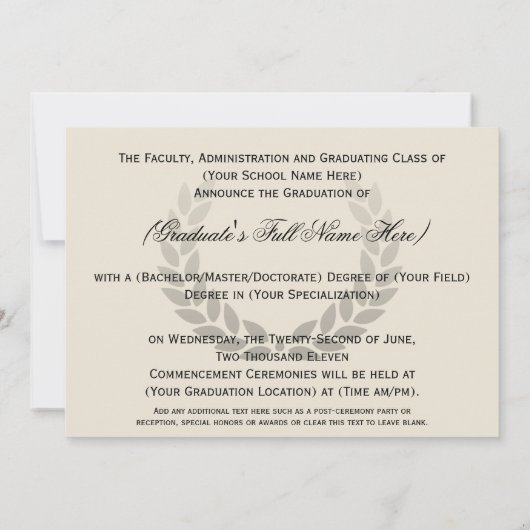 Invitation Annonces d'obtention du diplôme du Collège Crest (Dos)