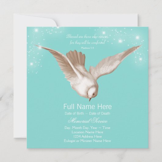 Invitation Annonces du service commémoratif turquoise Blue Do (Devant)