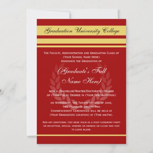 Invitation Annonces formelles d'obtention du diplôme universi (Devant)