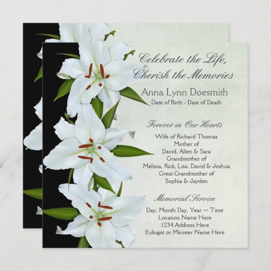Invitation Annonces funéraires de Lily blanche (Devant / Derrière)