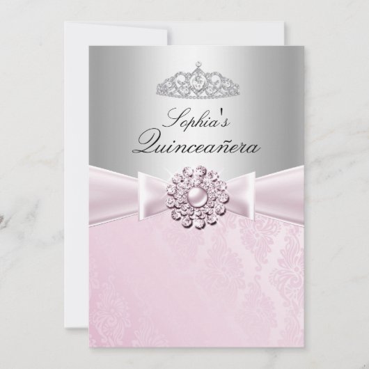 Invitation Annonces Pink Bow & Tiara Quinceanera (Devant)