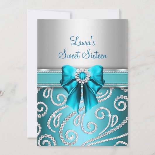 Invitation Annonces Sweet 16 Bleu Bow & Sparkle Diamond (Devant)