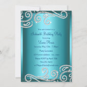 Invitation Annonces Sweet 16 Bleu Bow & Sparkle Diamond (Dos)