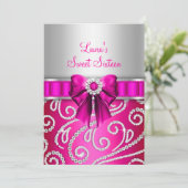 Invitation Annonces Sweet 16 Rose Bow & Sparkle Diamond (Debout devant)