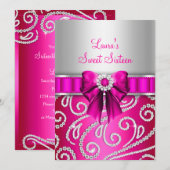 Invitation Annonces Sweet 16 Rose Bow & Sparkle Diamond (Devant / Derrière)
