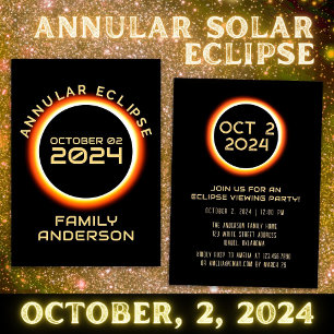 Invitation Annular Solar Eclipse Octobre 2 2024 Family Party