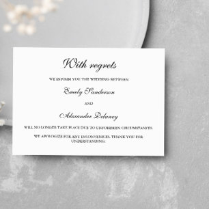 Invitation Annulation de mariage élégant noir et blanc