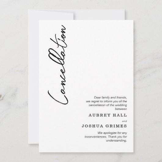 Invitation Annulation de mariage noir blanc moderne élégant (Devant)