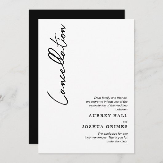 Invitation Annulation de mariage noir et blanc moderne et épu (Devant / Derrière)