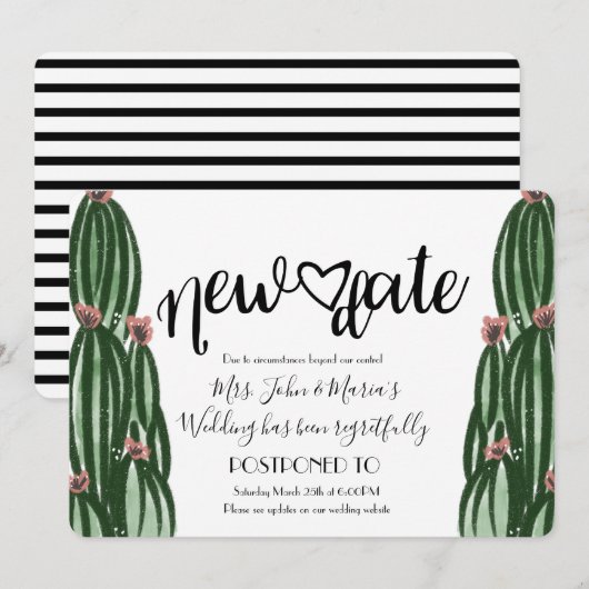 Invitation Annulation Report de Date de Mariage Cactus (Devant / Derrière)