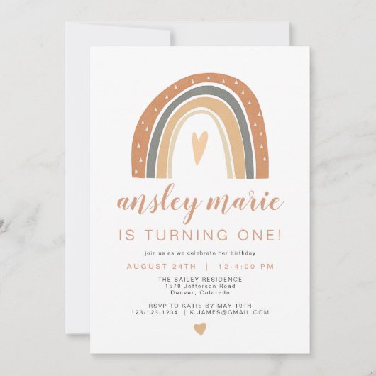 Invitation ANSLEY | Boho Burange Rust Rainbow Anniversaire (Devant)