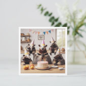 Invitation Anteaters fêtant l'anniversaire avec gâteau et cas (Debout devant)