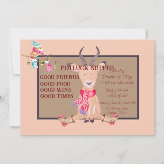 Invitation Antelope Noël Humoristique Potluck Cène (Devant)