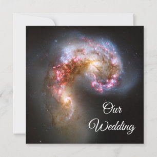 Invitation Antennes Galaxies roses étoiles Mariage cosmique