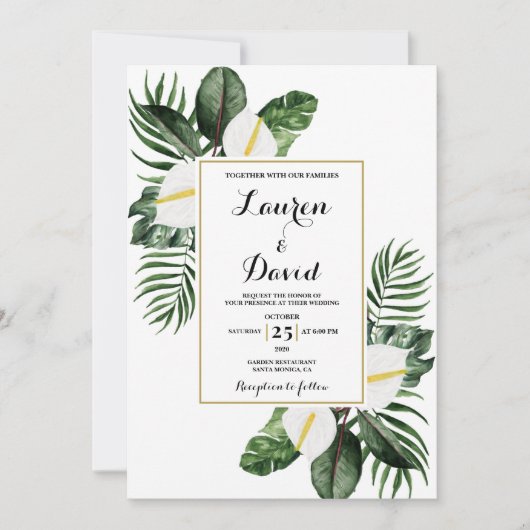 Invitation Anthurium blanc et mariage de verdure (Devant)