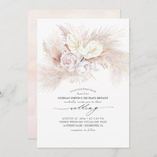 Invitation Anthurium blanc et Pampas Grass mariage élégant