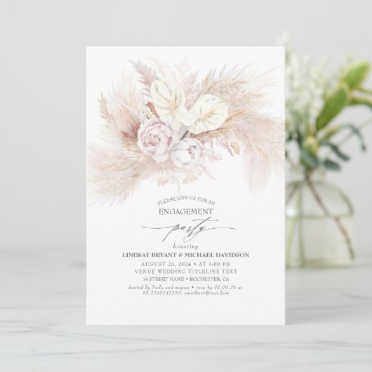 Invitation Anthurium blanc et Pampas Groupe d'engagement en h (Debout devant)