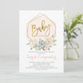 Invitation Anthurium Floral Geometry baby shower girl (Debout devant)