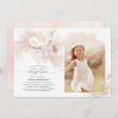 Invitation Anthurium Pampas Grass Floral Baptême Photo (Devant / Derrière)