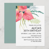 Invitation Anthurium rose de la Flore tropicale et Monstera A (Devant / Derrière)