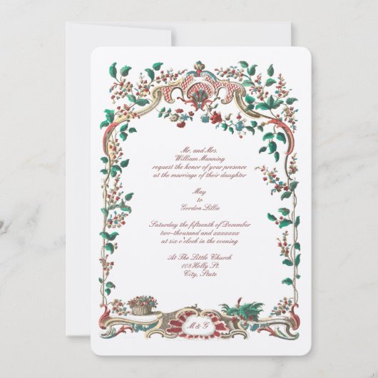Invitation Antique 1750 Rococo baroque cadre floral (Devant)