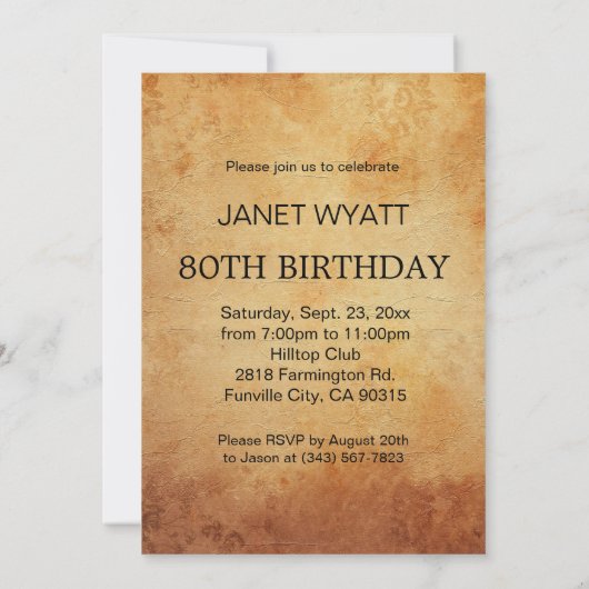Invitation Antique 80e anniversaire (Dos)