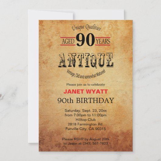 Invitation Antique 90e anniversaire (Devant)