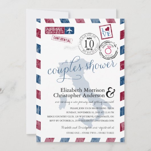 Invitation Antique Airmail Italie | Douche Couples (Devant)
