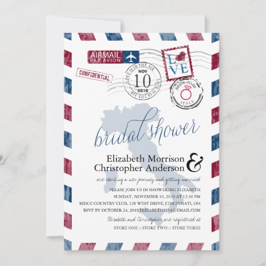 Invitation Antique Airmail Italie | Fête des mariées (Devant)