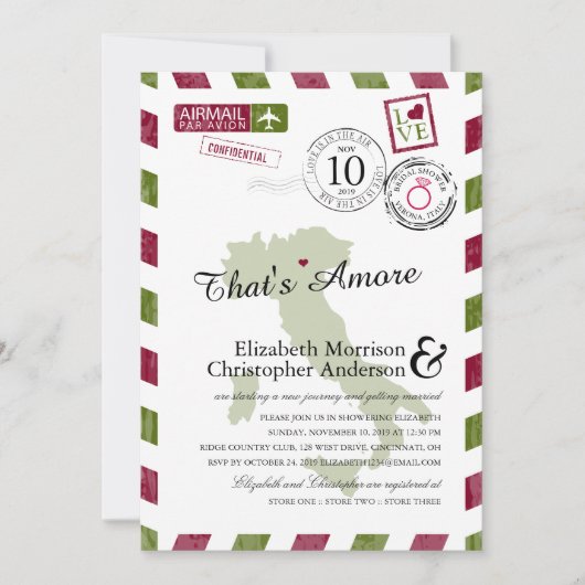 Invitation Antique Airmail Vérone Italie | Fête des mariées (Devant)