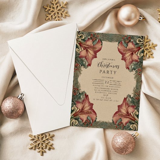 Invitation Antique Amaryllis Holiday