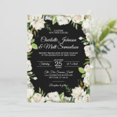 Invitation Antique Aquarelle Blanc Noir Floral Mariage (Debout devant)