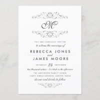Antique Argent Flourish Monogramme Mariage Invitat