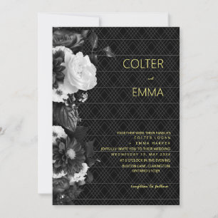 Invitation Antique B&W Vintage Romantique Floral Mariage Invi