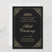 Invitation Antique Baroque Or Script Mariage Nikah Noir Cérém (Devant)