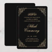 Invitation Antique Baroque Or Script Mariage Nikah Noir Cérém (Devant / Derrière)