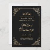 Invitation Antique Baroque Or Script Walima Cérémonie noire (Devant)